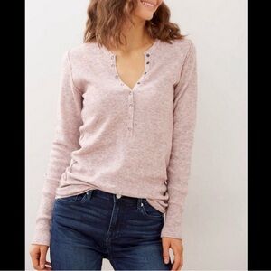 Free People Think Pink Thermal Long Sleeve Henley Top